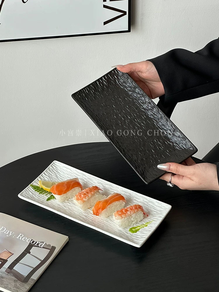 Đĩa sushi gốm hình chữ nhật kiểu Ins, đĩa gia dụng, đĩa sashimi, đĩa tráng miệng, đĩa kiểu phương Tây sáng tạo, bộ đồ ăn
