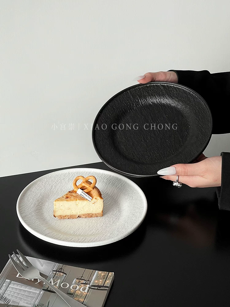 Đĩa tráng miệng họa tiết đá, đĩa bánh trà chiều phong cách cao cấp, đĩa gốm sáng tạo, đĩa kiểu Tây, đĩa mì ống