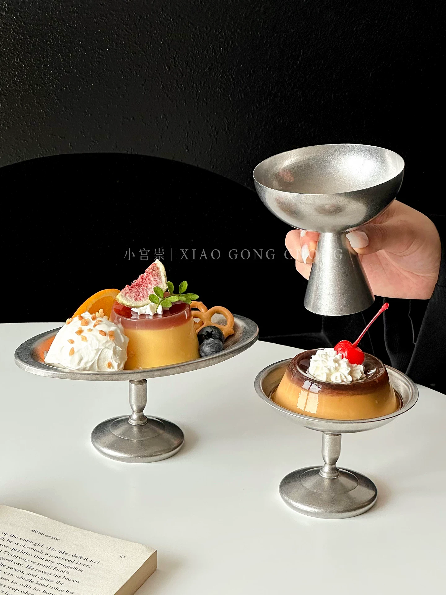 Ly tráng miệng cao bằng thép không gỉ 304 kiểu cổ điển, bát pudding cao cấp, bát trái cây, bát kem