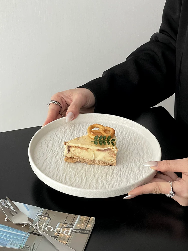 Đĩa bánh gốm sứ cao cấp, đĩa kiểu Tây họa tiết đá tinh tế dùng trong gia đình, đĩa mì ống, đĩa salad bít tết sáng tạo, đĩa tròn