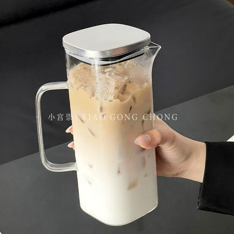 Bình đựng nước lạnh hình vuông có tay cầm, bình đựng trà dung tích lớn chịu nhiệt độ cao, bình đựng nước ép, bình đựng trà sữa có nắp