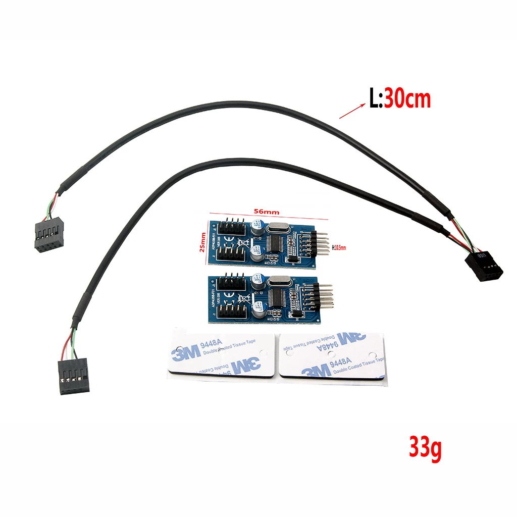 Bo mạch chủ đầu nối USB 9 chân, bộ chia 1 thành 4 cổng, đầu nối đực 4 cổng, đầu nối cái 9PIN, cáp chuyển đổi 1-4 cổng