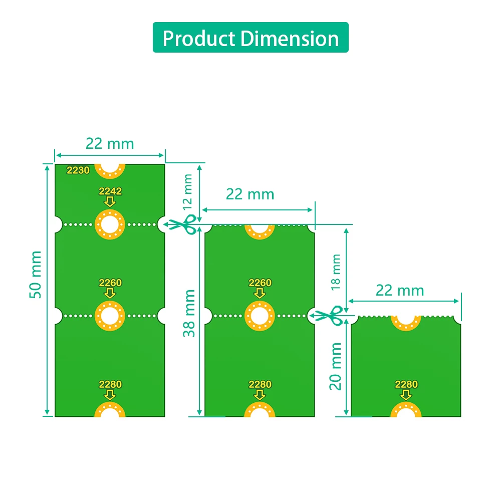 Thẻ mở rộng ổ cứng thể rắn M.2 NGFF Bảng mở rộng NVME 2230 đến 2242 Giá đỡ 2230 đến 2280 bộ chuyển đổi