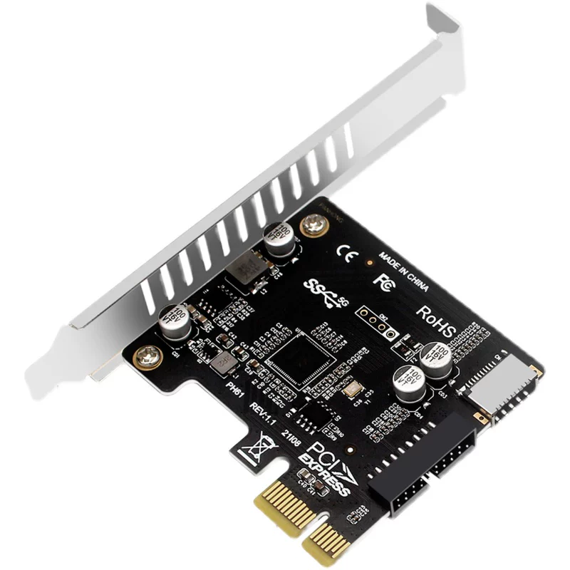 Máy tính PCI-E 1X sang USB3.0 TYPE-E mặt trước Thẻ mở rộng TYPE-C 19PIN có nguồn điện và cầu chì tự cấp nguồn