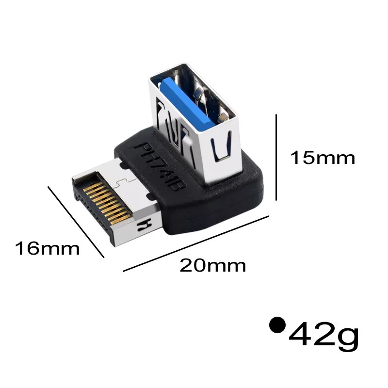 Bo mạch chủ máy tính để bàn Giao diện USB3.1 TYPE-E Góc khuỷu 90 độ Dây lắp đặt USB3.1 có vỏ bọc