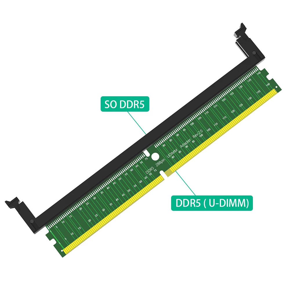 Thẻ bảo vệ kiểm tra bộ nhớ DDR5 dành cho máy tính để bàn, thế hệ thứ 5, 288 chân, card chuyển đổi bộ nhớ 1.1V UDIMM có móc tai