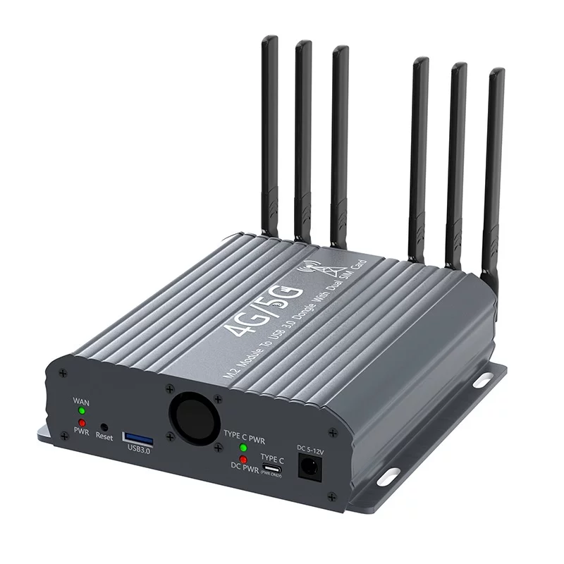 Thẻ chuyển đổi mô-đun M.2 key B sang USB 3.0 với 6 ăng-ten và vỏ, phù hợp với mô-đun 3G/4G/5G