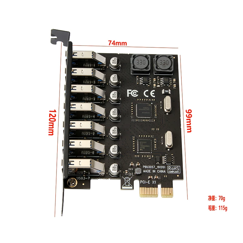 Thẻ mở rộng bộ chuyển đổi PCI-E1X sang USB3.0 máy tính tốc độ cao một đến bảy cổng 7 cổng 5Gbps điều khiển chính NEC không cần nguồn