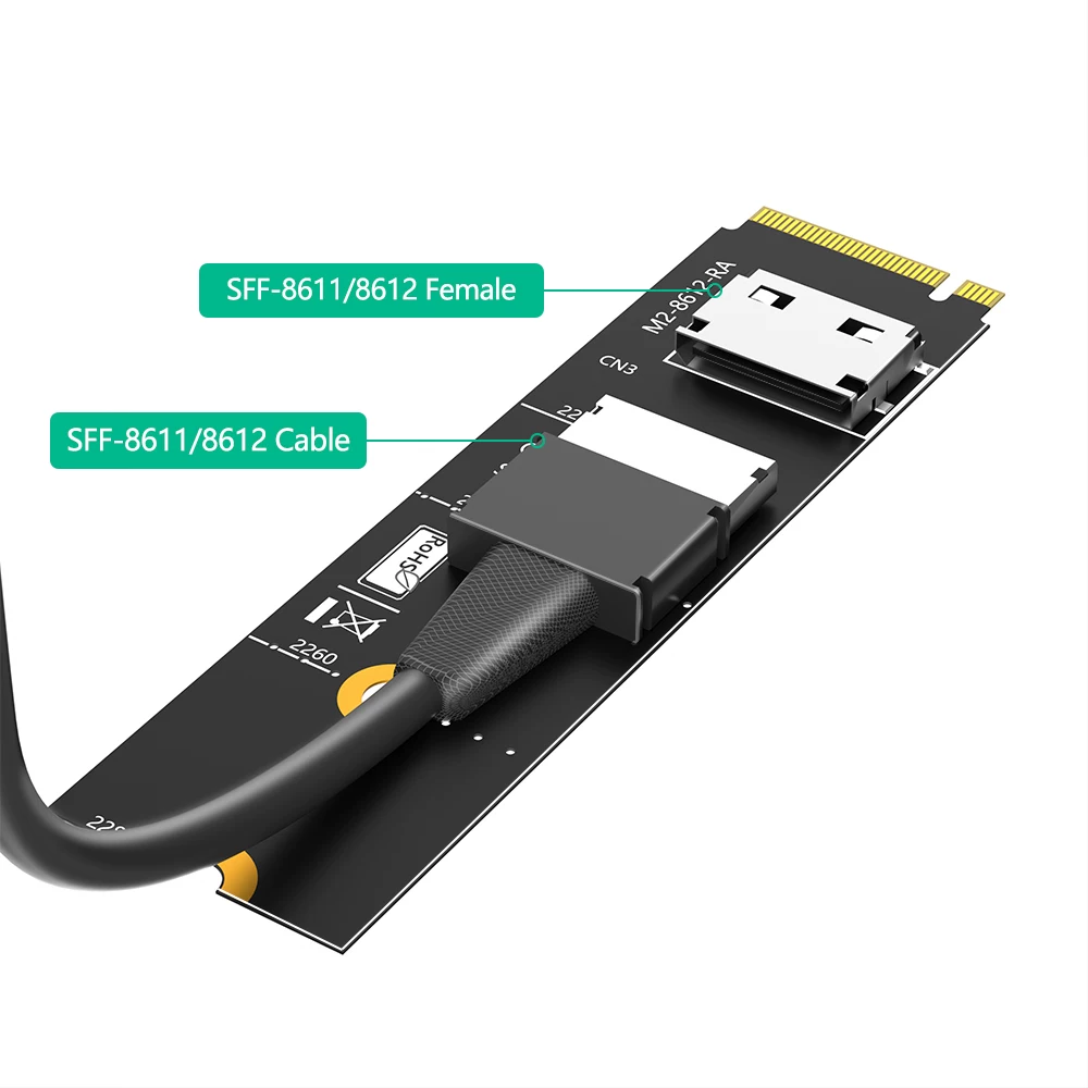 NVME M.2 sang Oculink SFF-8611 SFF-8612 đầu nối cái PCI-Ex4 4.0 3.0 thẻ chuyển đổi
