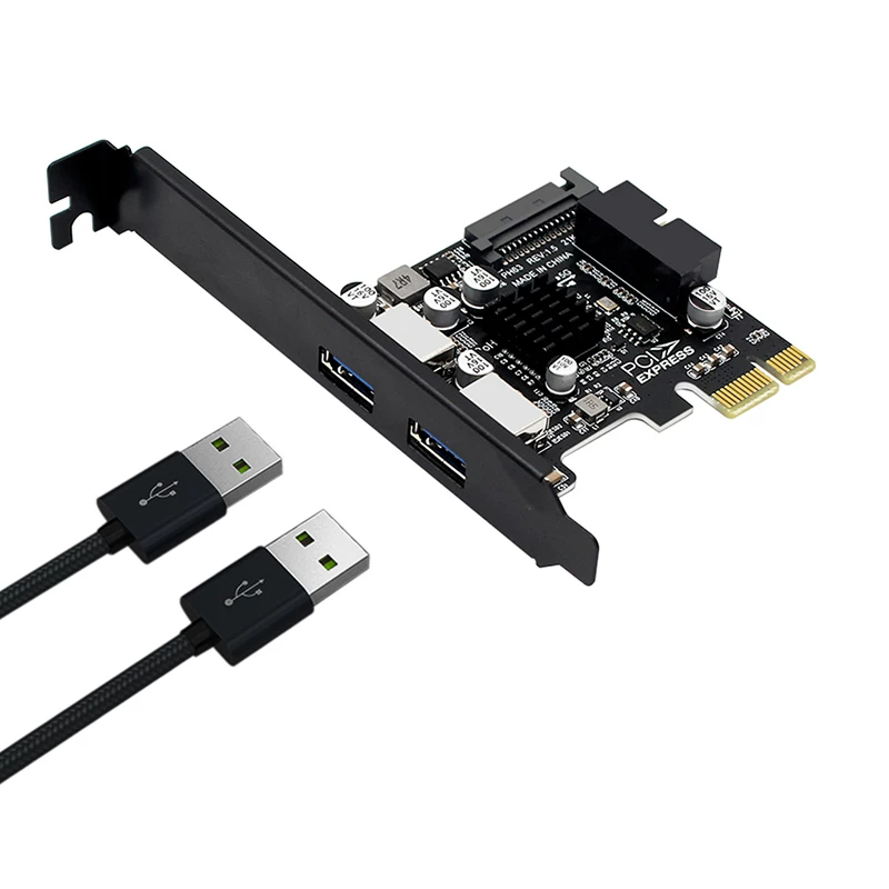Thẻ mở rộng PCI-E 1X sang USB3.0 2 cổng Thẻ mở rộng phía trước 19pin/20pin Thẻ chuyển đổi tốc độ 5Gb