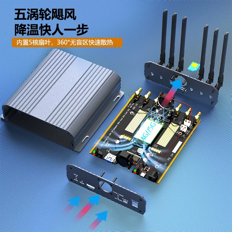 Thẻ chuyển đổi mô-đun M.2 key B sang USB 3.0 với 6 ăng-ten và vỏ, phù hợp với mô-đun 3G/4G/5G
