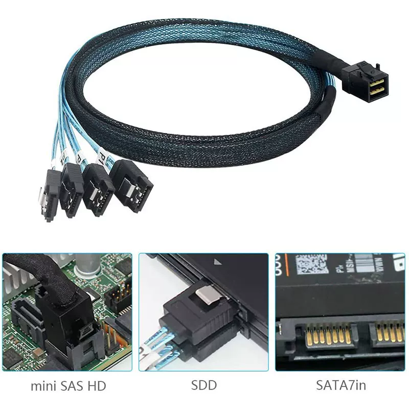 Cáp MiniSAS SFF-8643 sang cáp ổ cứng 4 cổng SATA3.0 7 chân, bộ chia tín hiệu cho card mảng