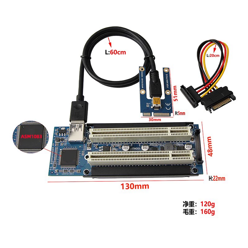 Thẻ chuyển đổi mini pci-e sang pci, bo mạch chủ điều khiển công nghiệp, thẻ mở rộng khe cắm Mpcie sang pci, thẻ ghi hình ngoài