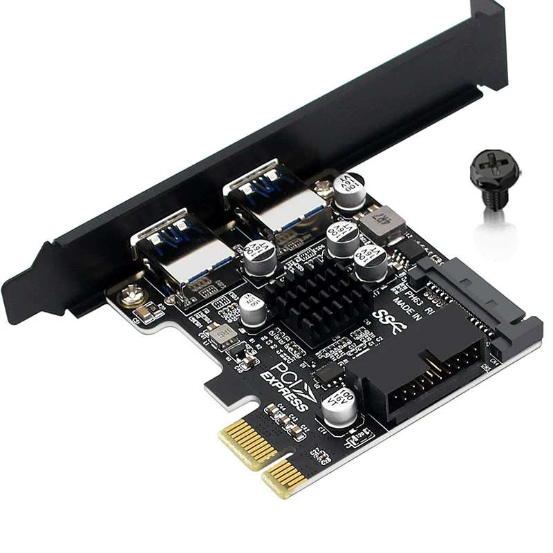 Thẻ mở rộng PCI-E 1X sang USB3.0 2 cổng Thẻ mở rộng phía trước 19pin/20pin Thẻ chuyển đổi tốc độ 5Gb