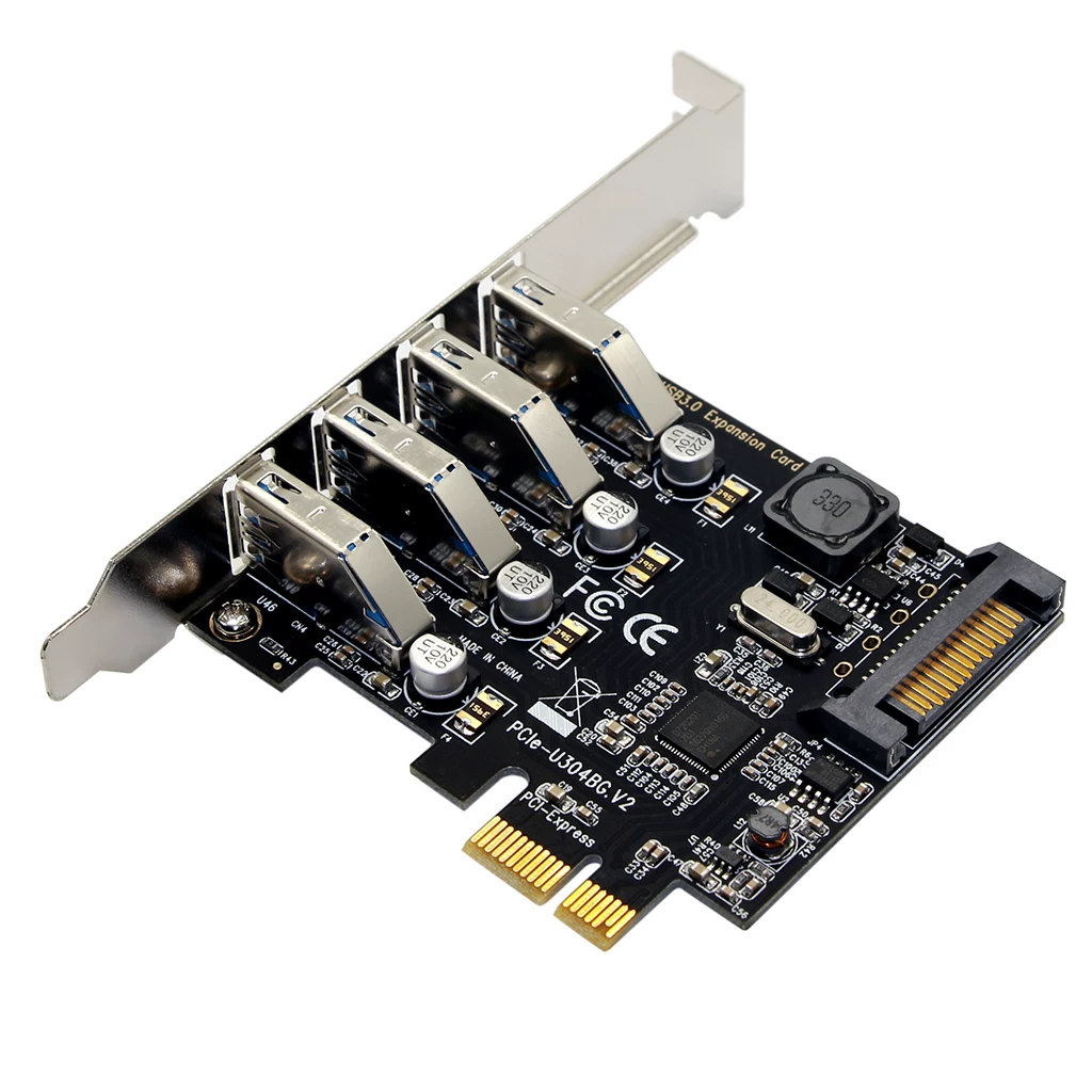 Thẻ mở rộng PCI-E sang USB3.0 Thẻ chuyển đổi USB3.0 PCIe 4 cổng Thẻ USB3.0 có giá đỡ nhỏ 2U màu đen
