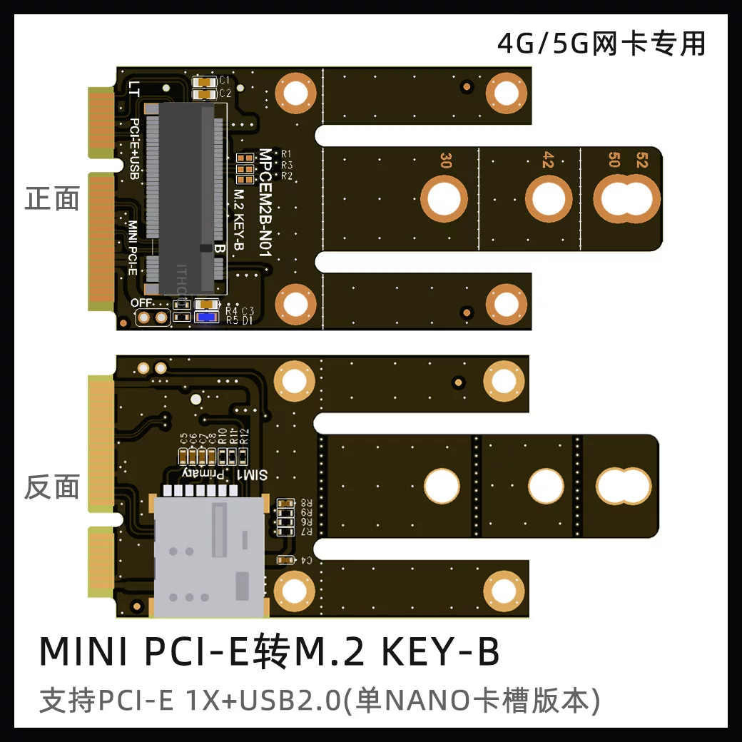 Khe cắm mở rộng MINIPCIE sang KEY-B sang thẻ chuyển đổi mô-đun mạng M.2 NGFF Tín hiệu USB/PCI-E