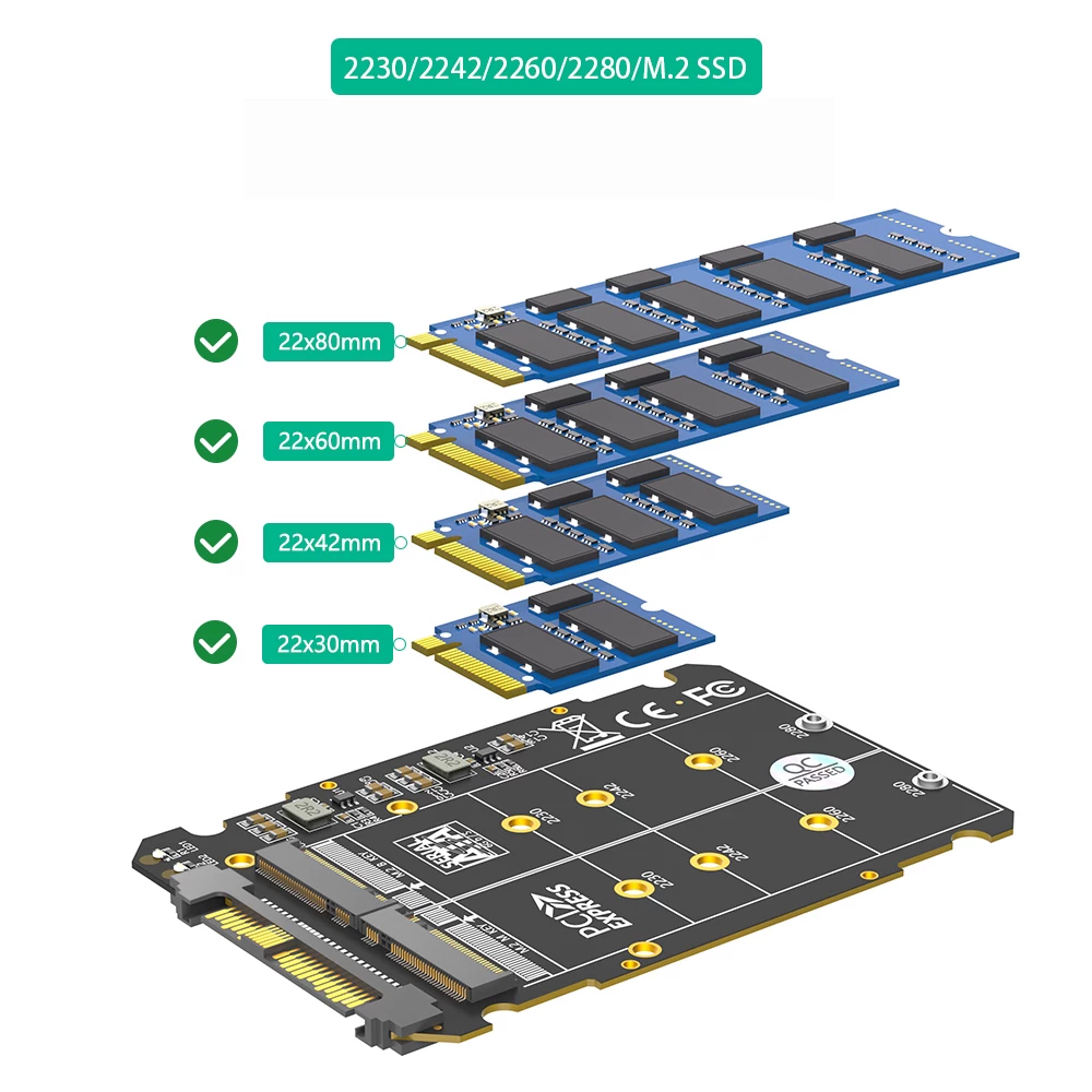 Thẻ chuyển đổi NVME sang U.2 Thẻ mở rộng SSD SFF-8639 PCIE3.0 X4 SATA giao diện kép U.2