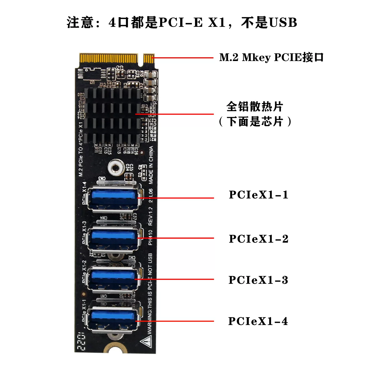Card mở rộng USB3.0 4 cổng M.2 NVME sang PCI-E dành cho card đồ họa chuyên dụng 1-4, sử dụng chip ASM1184E