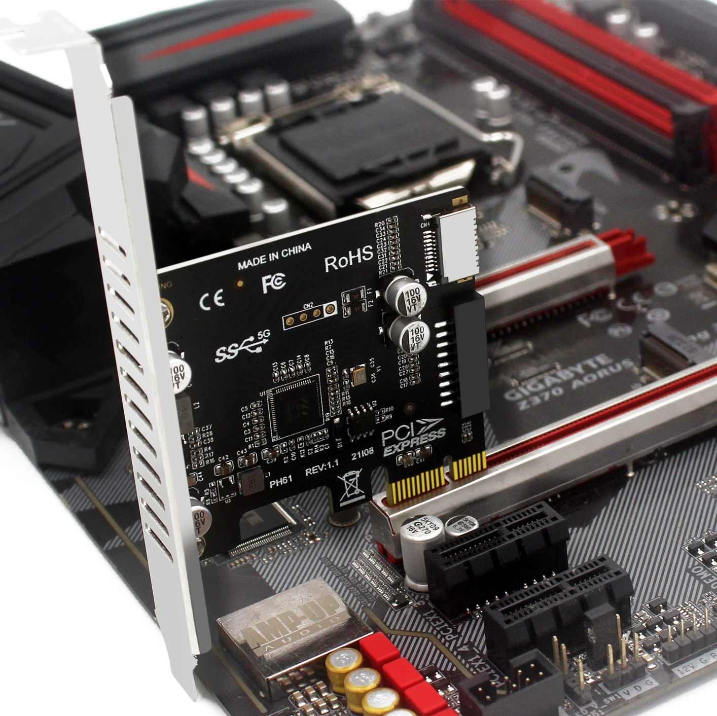 Máy tính PCI-E 1X sang USB3.0 TYPE-E mặt trước Thẻ mở rộng TYPE-C 19PIN có nguồn điện và cầu chì tự cấp nguồn