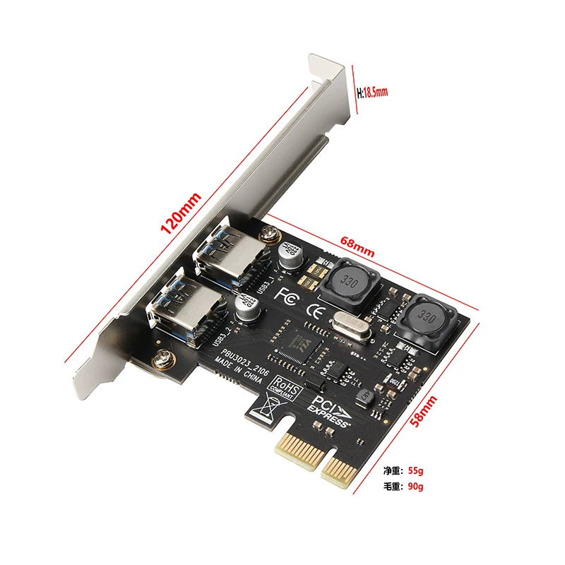 Thẻ mở rộng USB3.0 giao diện PCI-E dành cho máy tính để bàn sang thẻ mở rộng tốc độ cao 0.15kg cổng USB thế hệ thứ ba chip VIA