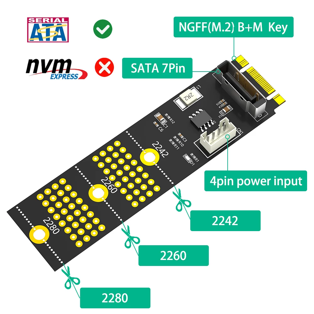 Thẻ chuyển đổi giao thức M.2 NGFF SATA sang SATA3.0 Thẻ mở rộng M2 NGFF sang MINISATA 7 chân