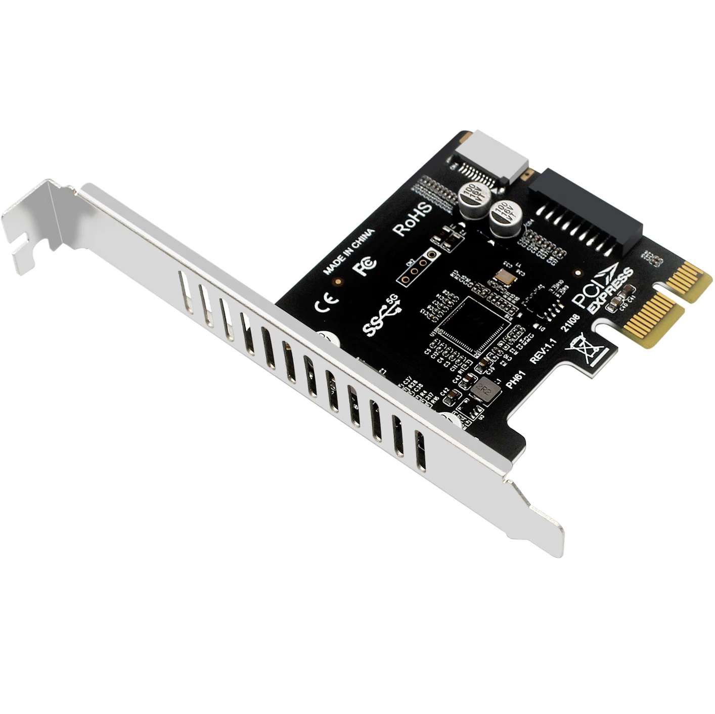 Máy tính PCI-E 1X sang USB3.0 TYPE-E mặt trước Thẻ mở rộng TYPE-C 19PIN có nguồn điện và cầu chì tự cấp nguồn
