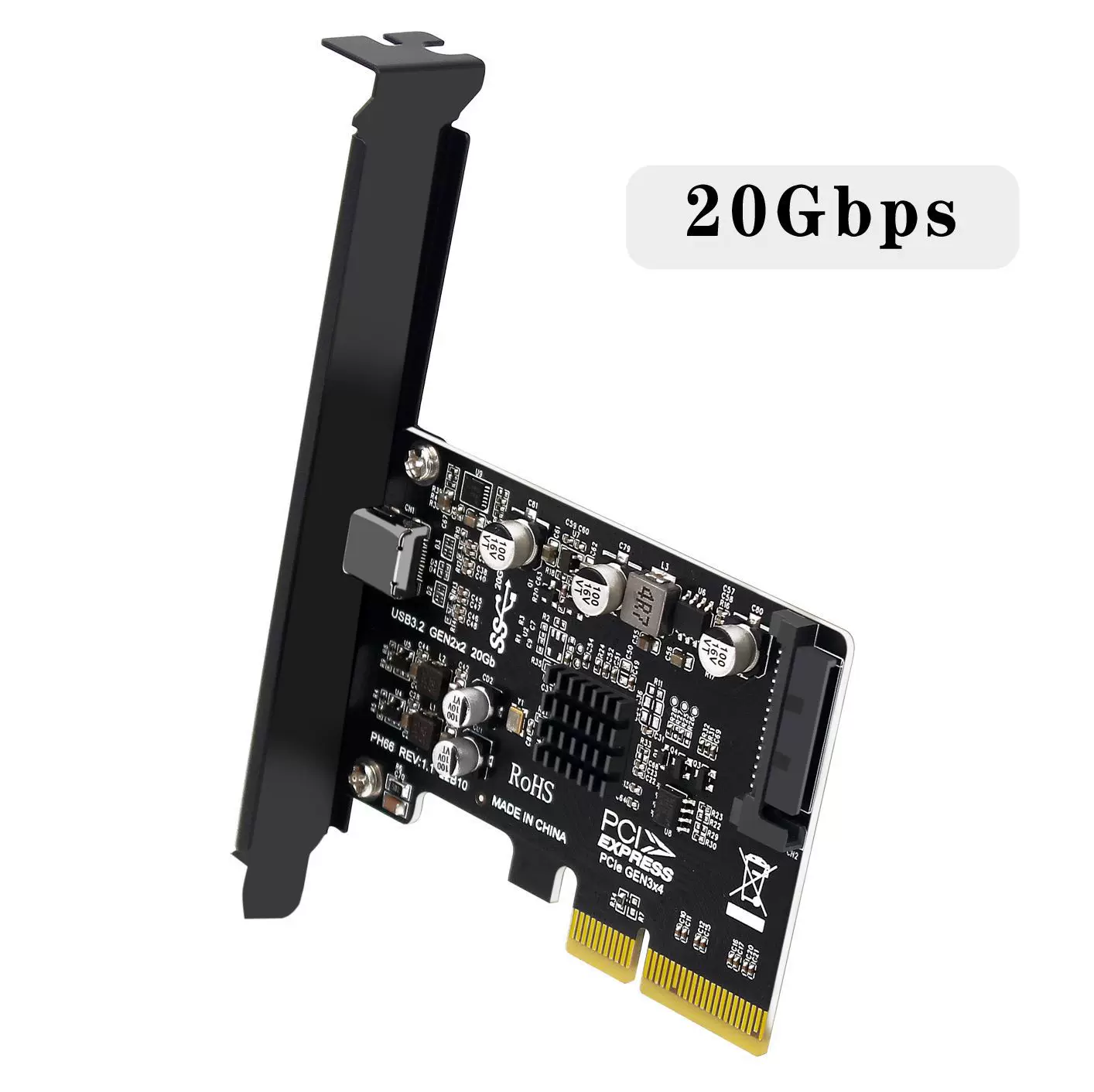 Card chuyển đổi PCI-E 4X sang TYPE-C dành cho máy tính để bàn, card chuyển đổi tốc độ cao USB3.2, card mở rộng 20Gbps không cần driver