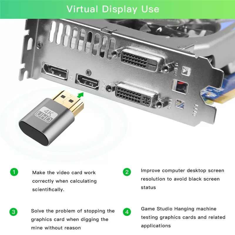 Trình giả lập card đồ họa Màn hình ảo HDMI Tải giả lập DP Màn hình giả lập DVI từ xa 3060 Màn hình giả lập chuyên dụng