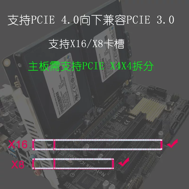 Ổ cứng kép SFF-8639 U.2 NVME và SATA 2.5inch dành cho máy tính để bàn sang thẻ chia PCI-E4.0