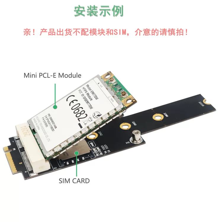 Thẻ chuyển đổi NGFF M.2 Key M sang MiniPCI-E nvme sang thẻ thử nghiệm mô-đun WIFI 3G4G 52-bit