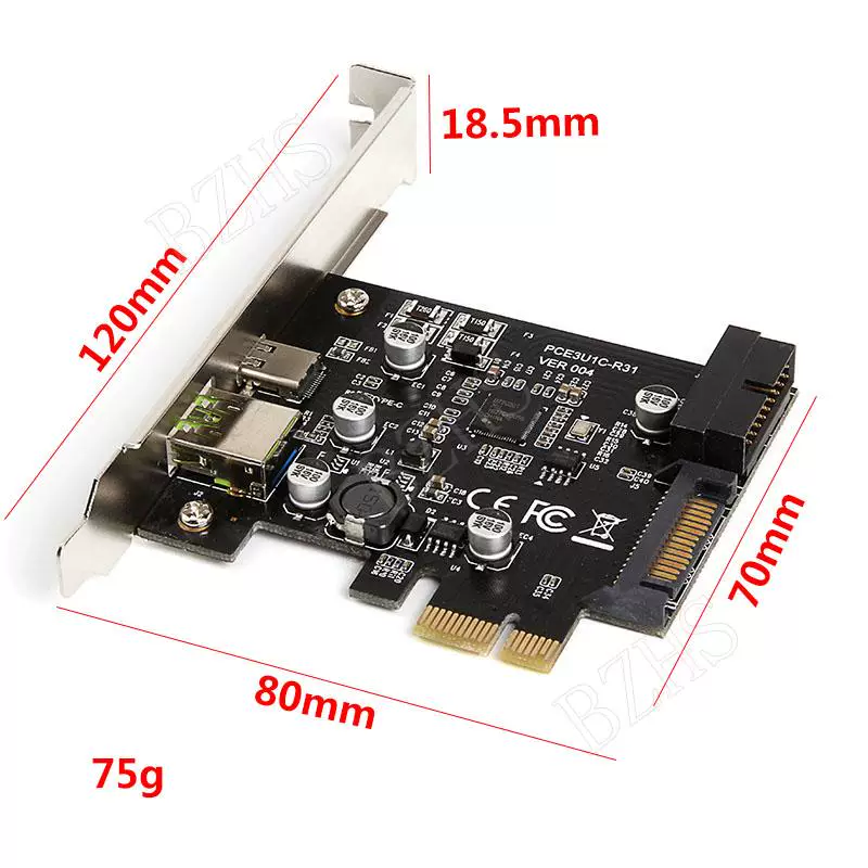 Thẻ mở rộng PCI-e sang USB3.1 Type-C Sạc nhanh PCIe sang USB + Thẻ chuyển đổi USB phía trước 19PIN