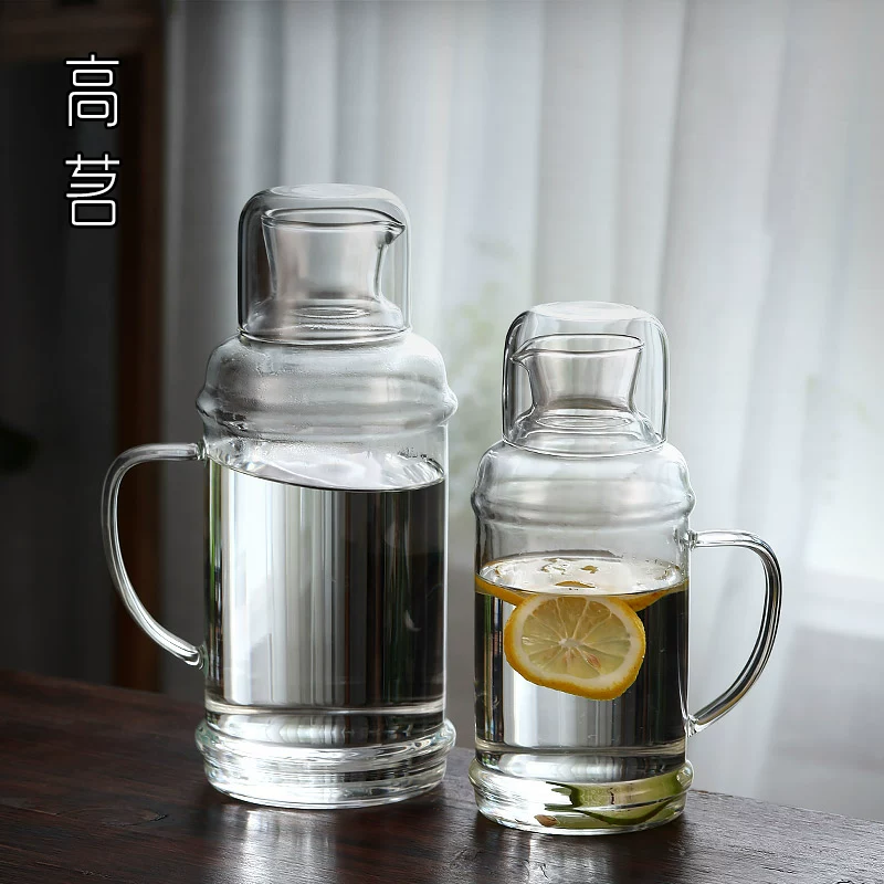 Bình thủy tinh trong suốt dung tích lớn cốc nước lạnh bình nước lạnh kiểu cổ điển bình nước lạnh lớn 2L chịu nhiệt độ cao bình nước lạnh thẩm mỹ cao
