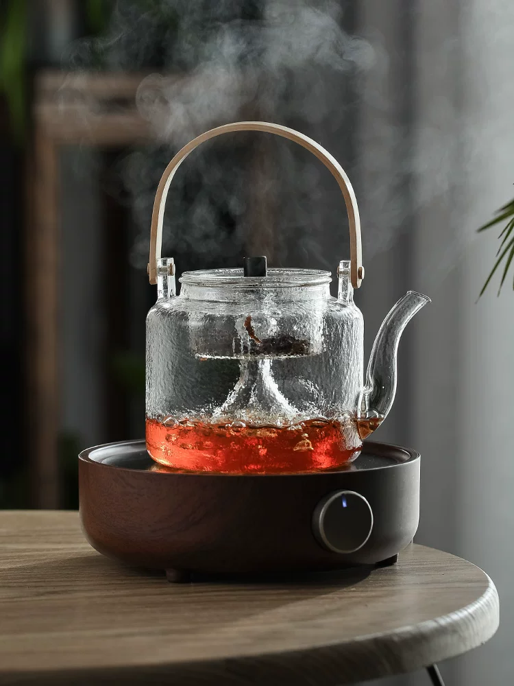 Ấm trà thủy tinh có bếp điện bằng gốm, bộ pha trà đặc biệt, ấm đun nước, pha trà đen, tách trà nước, ấm có tay cầm.