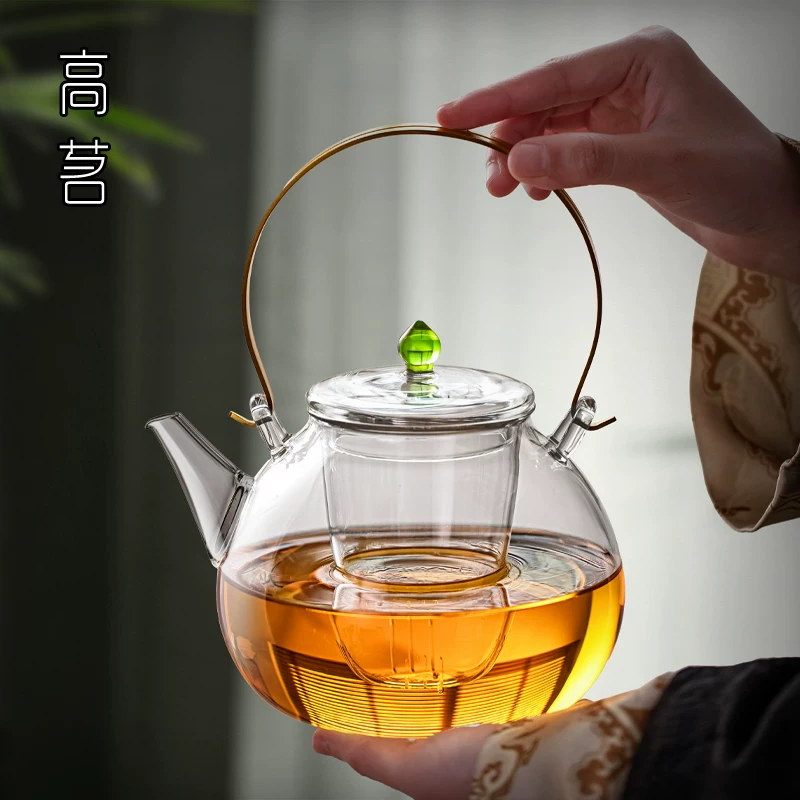 Ấm trà thủy tinh có ngăn tách trà-nước, chịu nhiệt cao, có tay cầm, mẫu mới 2025, được thiết kế đặc biệt cho bếp điện gốm, bình thủy tinh dày.