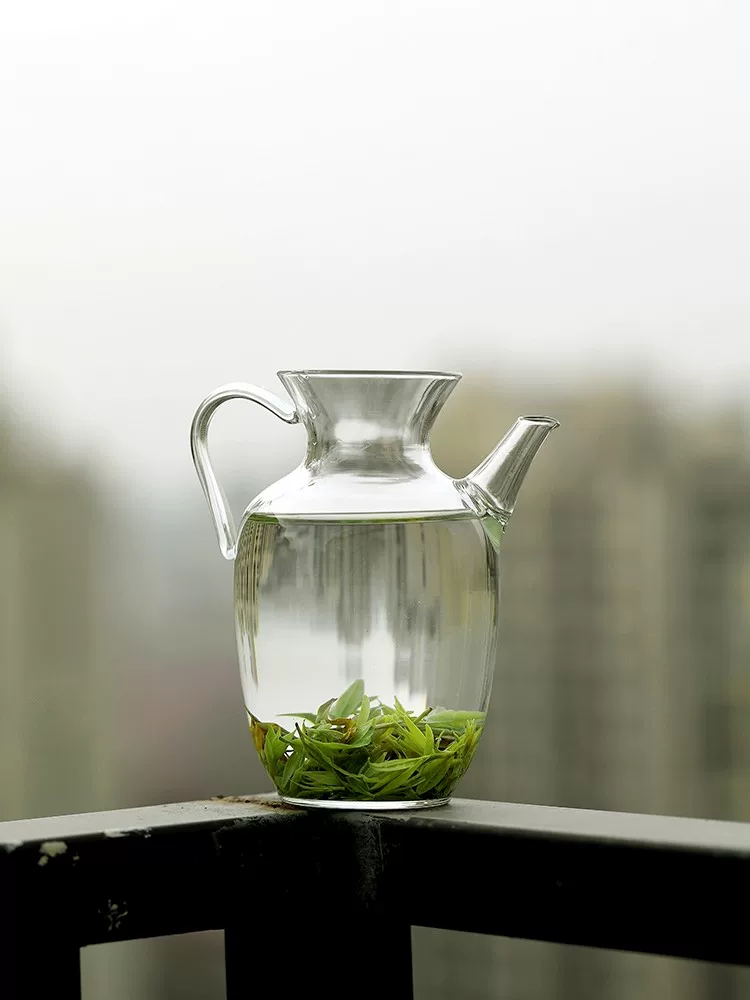 Ấm chia trà giả phong cách nhà Tống có lưới lọc trà bằng thủy tinh, tích hợp ấm trà xanh, bộ chia trà, bộ lọc trà, ấm trà.