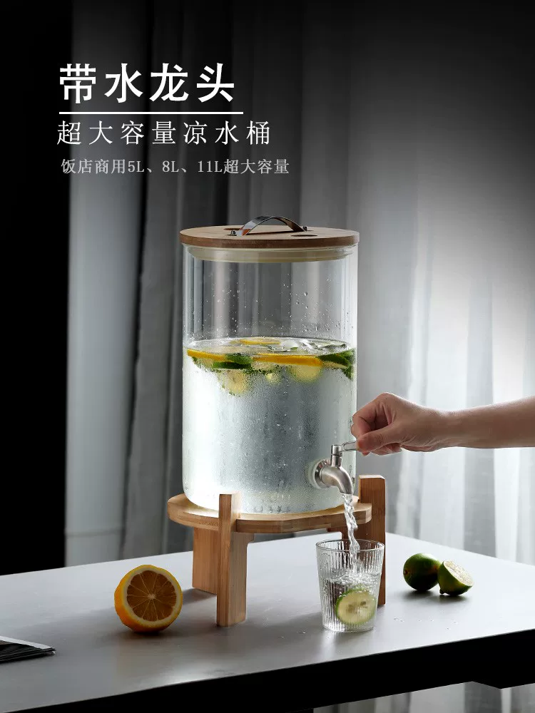 Bình đựng nước giải khát bằng thủy tinh dung tích lớn có vòi, dùng cho nước ép, đồ uống lạnh, bình nước tự phục vụ thương mại, bình đựng nước chanh, bình nước lạnh