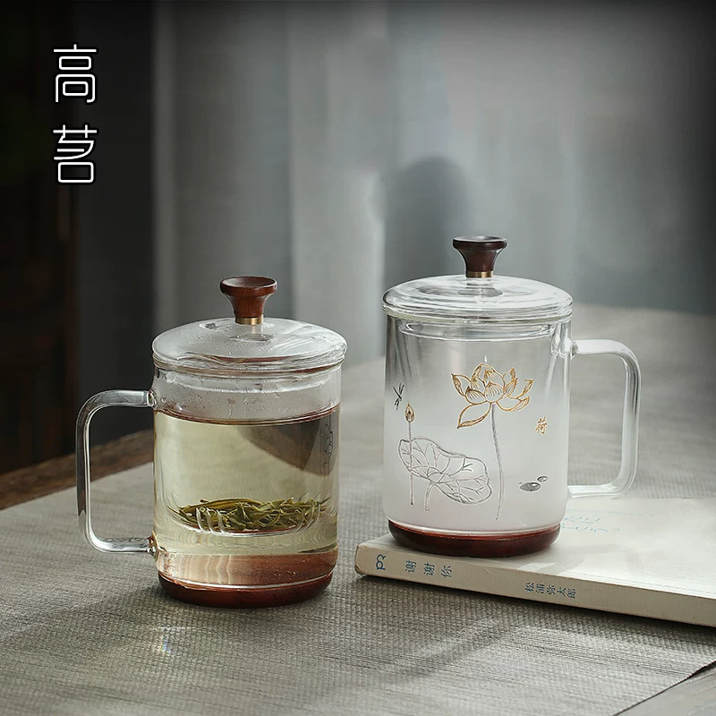 Cốc trà chịu nhiệt dành cho nam giới, cốc lọc nước cao cấp, cốc thủy tinh trong suốt tách trà-nước gia dụng có nắp đậy.