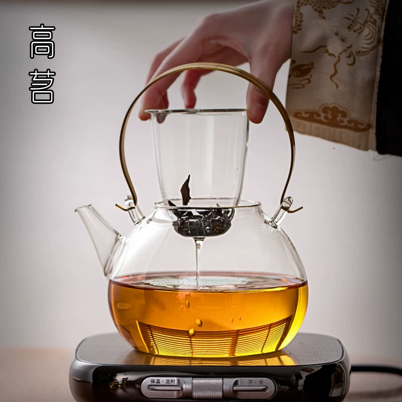 Ấm trà thủy tinh có ngăn tách trà-nước, chịu nhiệt cao, có tay cầm, mẫu mới 2025, được thiết kế đặc biệt cho bếp điện gốm, bình thủy tinh dày.