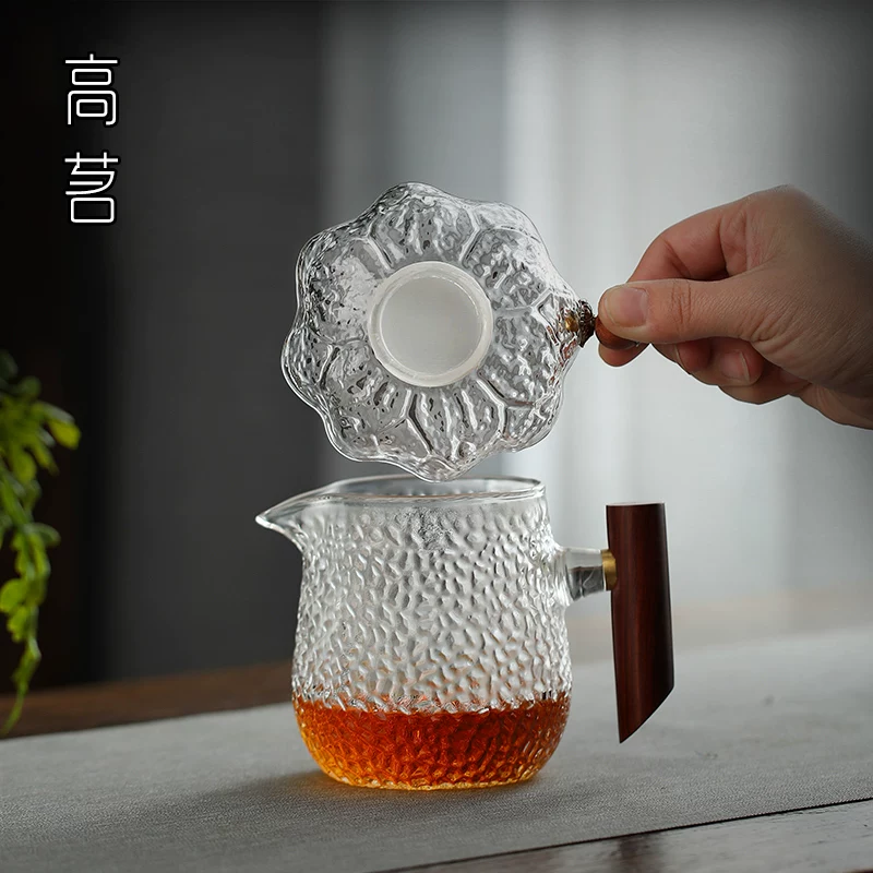 Bộ ấm trà ba món bằng thủy tinh có lưới lọc trà, vách ngăn trà họa tiết chạm khắc, bộ trà Kung Fu chịu nhiệt, tách trà Gongdao.