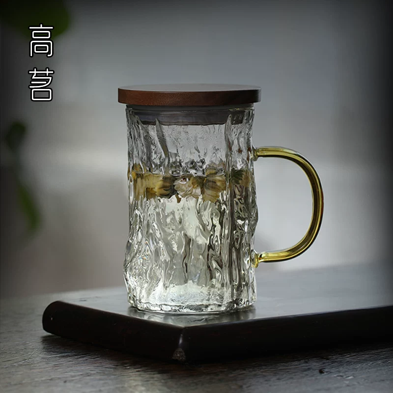 Ly trà xanh dành cho nam, cốc nước văn phòng dung tích lớn có nắp, cốc uống nước mùa hè, kiểu Nhật Bản, bề mặt chạm khắc có tay cầm