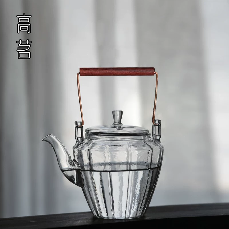 Ấm trà thủy tinh có tay cầm, bộ trà đạo độc đáo, ấm chịu nhiệt để đun nước, ấm trà hoa cổ điển Nhật Bản.