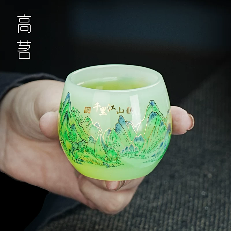 Tách trà sứ cao cấp, họa tiết Ngàn dặm núi sông, mẫu mới 2025, dùng cá nhân cao cấp, tách trà ngâm trà cao cấp.