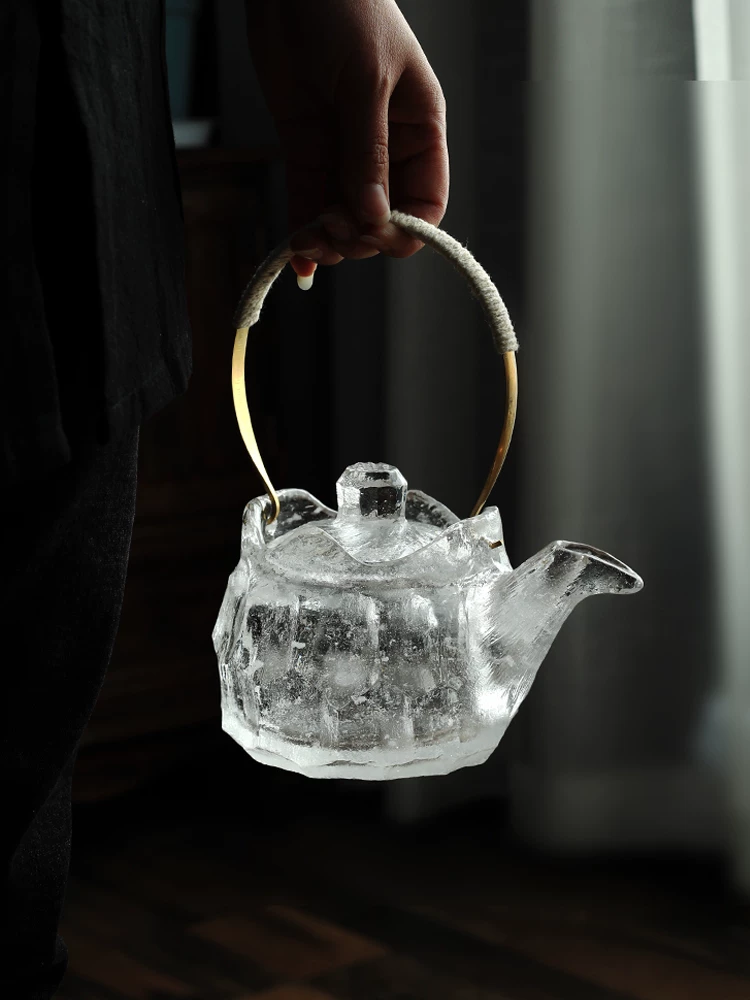 Ấm trà pha lê thô, hoàn toàn thủ công, chịu nhiệt độ cao, máy pha trà bằng bếp điện gốm, ấm đun nước tráng men cao cấp, bộ ấm trà thủy tinh Nhật Bản