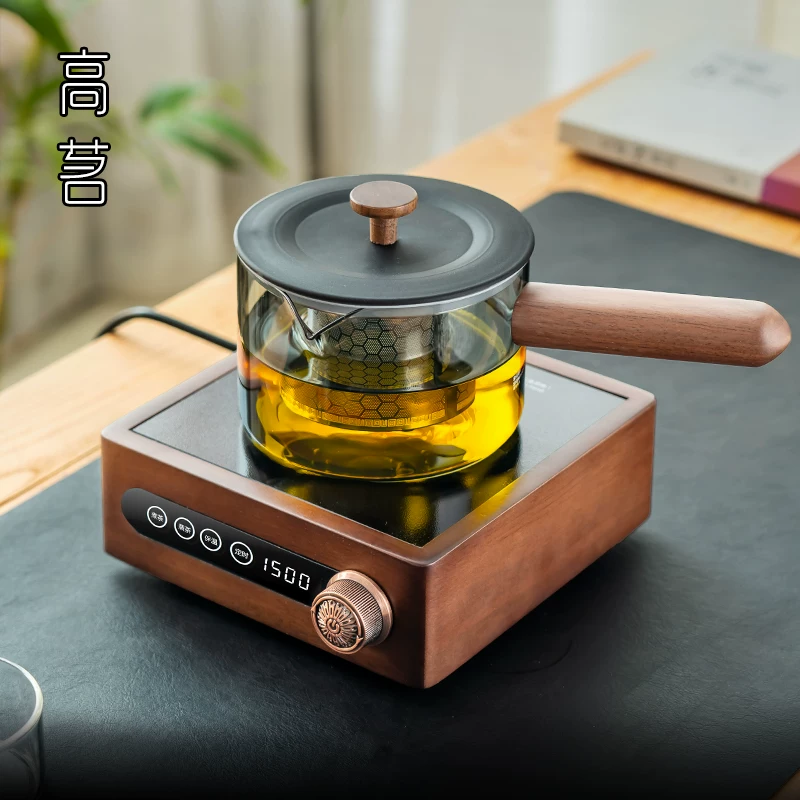 Bộ ấm đun nước bằng gốm điện, ấm đun nước bằng thủy tinh borosilicate cao cấp có tay cầm bên, dày dặn và chịu nhiệt cao, tích hợp chức năng đun nóng điện và pha trà.