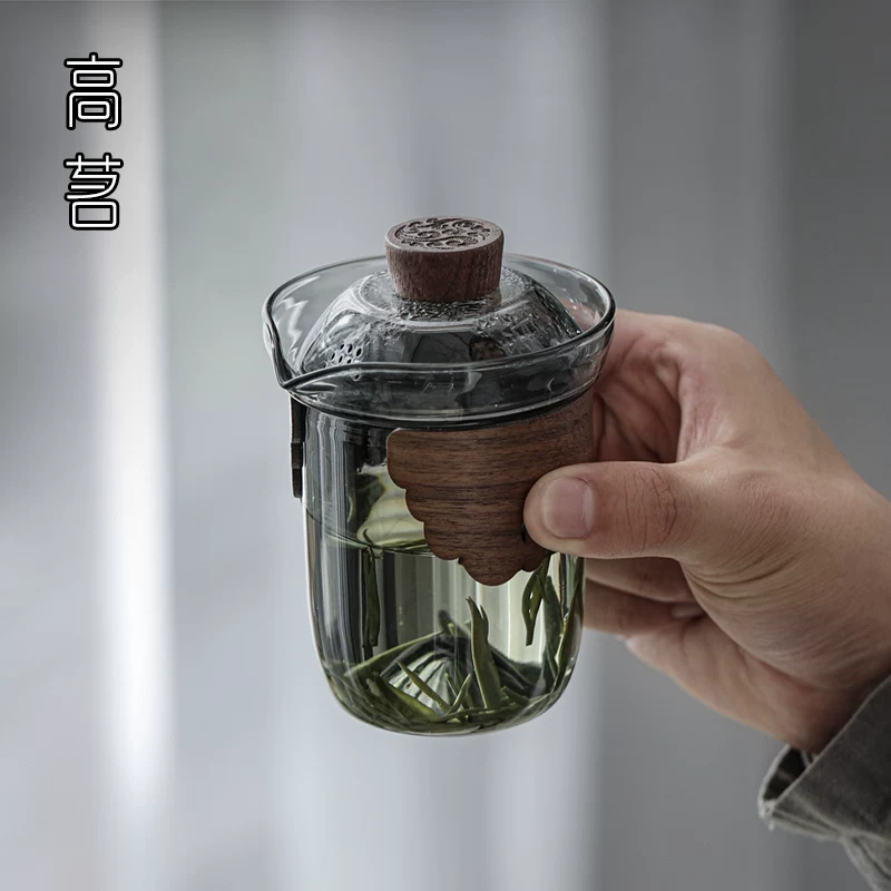 Tách trà có nắp kính, chống bỏng, bộ trà kung fu kiểu Nhật nhỏ cao cấp, ấm trà cầm tay chịu nhiệt độ cao.