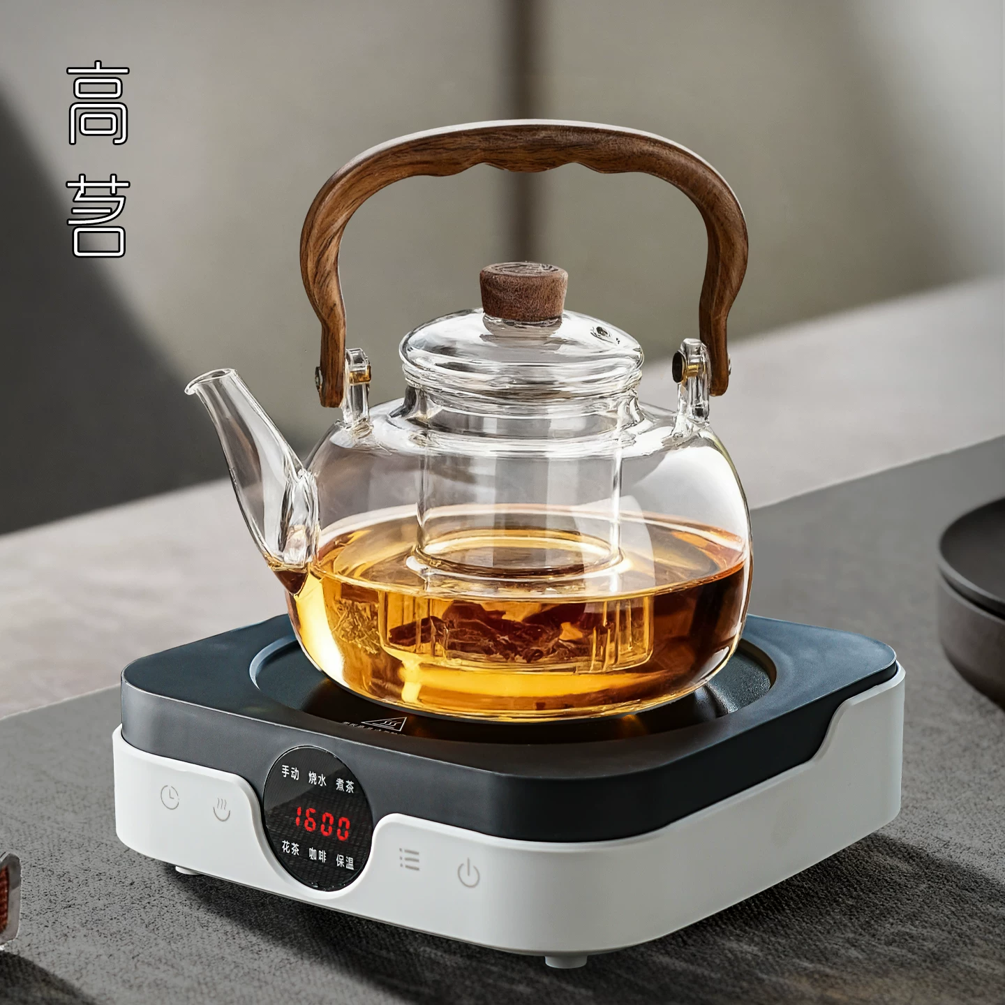 Bộ pha trà bằng bếp điện gốm nhỏ, bộ dụng cụ pha trà văn phòng hoàn chỉnh, bếp pha trà cá nhân với bộ ấm thủy tinh.