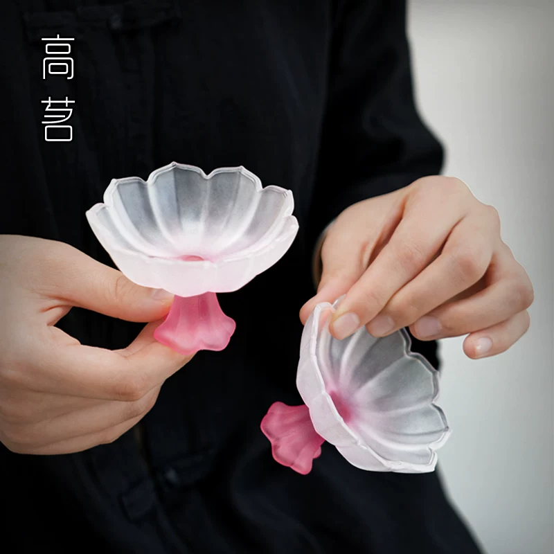 Tách trà nhỏ pha lê Kung Fu dành cho nữ, tách trà cá nhân họa sen, tách trà thủy tinh cao, tách trà cao cấp dùng để nếm trà