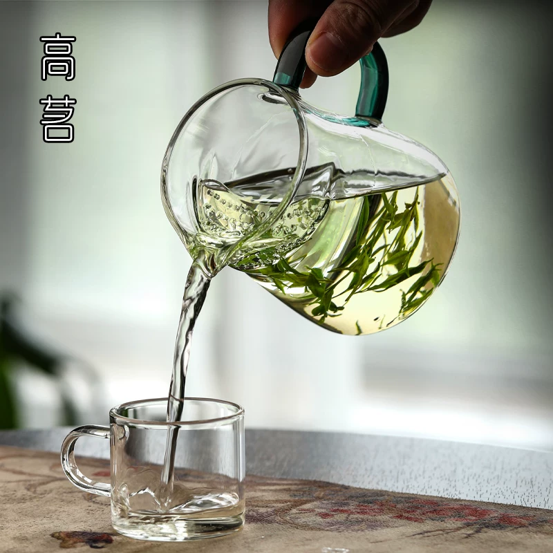 Ấm trà thủy tinh dày cao cấp tích hợp lưới lọc trà, hình lưỡi liềm có bộ lọc trà, dùng để pha trà xanh, bộ ấm chén.
