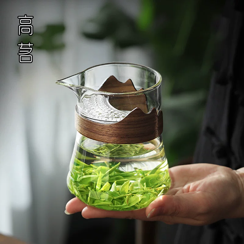 Bộ lọc trà hình lưỡi liềm tích hợp cốc pha trà, ly thủy tinh dày trong suốt, chịu nhiệt cao, mẫu mới 2025, vách ngăn trà hình mỏ đại bàng.