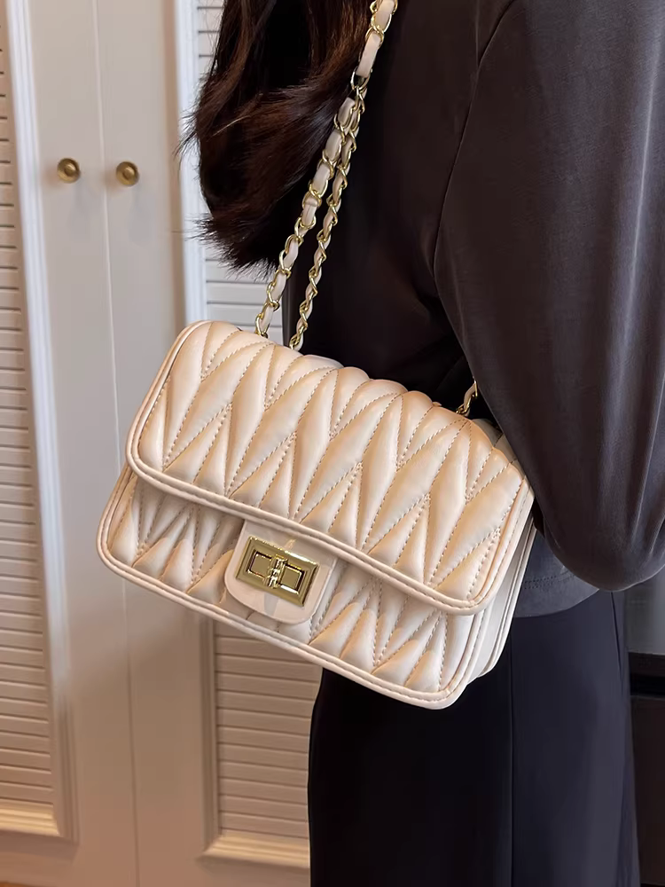 Túi đeo chéo nữ dây xích kim cương mẫu mới 2025, thiết kế độc đáo đa năng mùa thu đông, túi vuông nhỏ đeo vai đơn giản